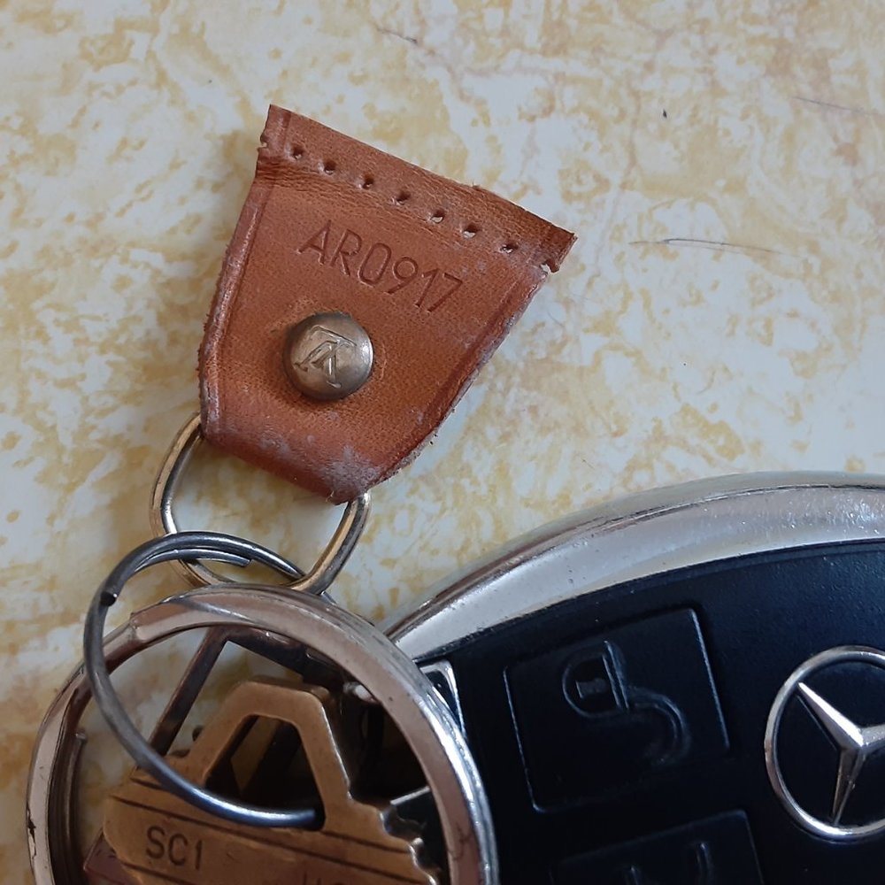 Leather Keyring Tag with "LV" Brass Stud Date Code